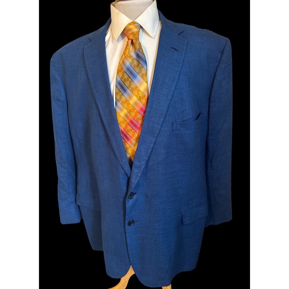 Royal Classic Bespoke Tom James Blue Silk Sport Coat Sz 54R Big & Tall Jacket
